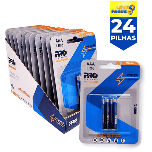 Caixa de Pilhas Alcalinas AAA com 24 unidades Proeletronic – 12 blisters com 2 pilhas 1.5V