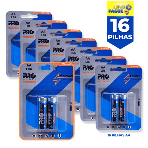 Combo de Pilhas Alcalinas AA com 16 unidades Proeletronic – 8 blisters com 02 pilhas 2A 1.5V
