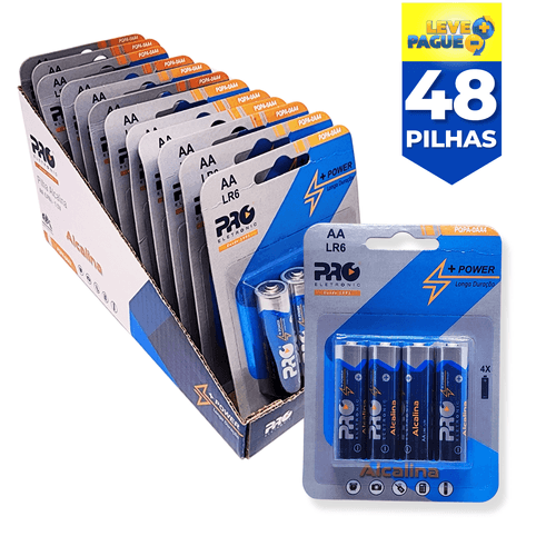 Cópia de Caixa de Pilhas Alcalinas AA com 48 unidades Proeletronic – 12 blisters com 4 pilhas 1.5V