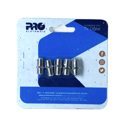 Emenda Conector F Fêmea x Fêmea para Cabo Coaxial ACGE0028V – Blister com  5 Unidades